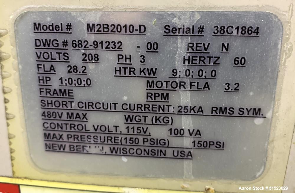 Used Sterlco Portable Water Temperature Control Unit, Model M2B2010-D.  1 HP Pump, 35 GPM, 150 PSI Max Working Pressure, 9 kW Heater, 32-250 Degrees F Setpoint Operating Range.  3/60/208 Volt.  Seria...