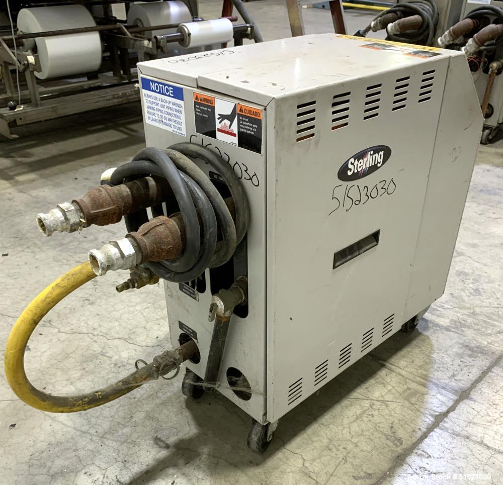 Used Sterlco Portable Water Temperature Control Unit, Model M2B2010-D.  1 HP Pump, 35 GPM, 150 PSI Max Working Pressure, 9 kW Heater, 32-250 Degrees F Setpoint Operating Range.  3/60/208 Volt.  Seria...