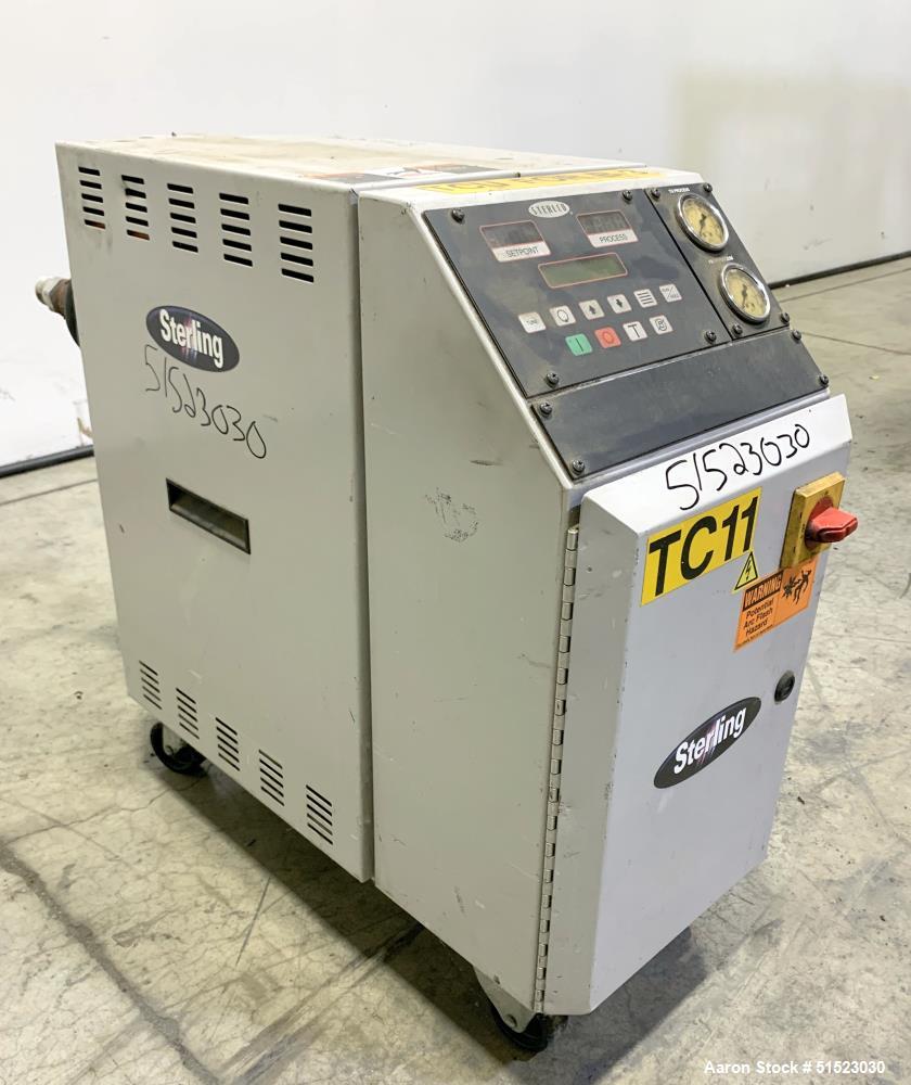 Used Sterlco Portable Water Temperature Control Unit, Model M2B2010-D.  1 HP Pump, 35 GPM, 150 PSI Max Working Pressure, 9 kW Heater, 32-250 Degrees F Setpoint Operating Range.  3/60/208 Volt.  Seria...