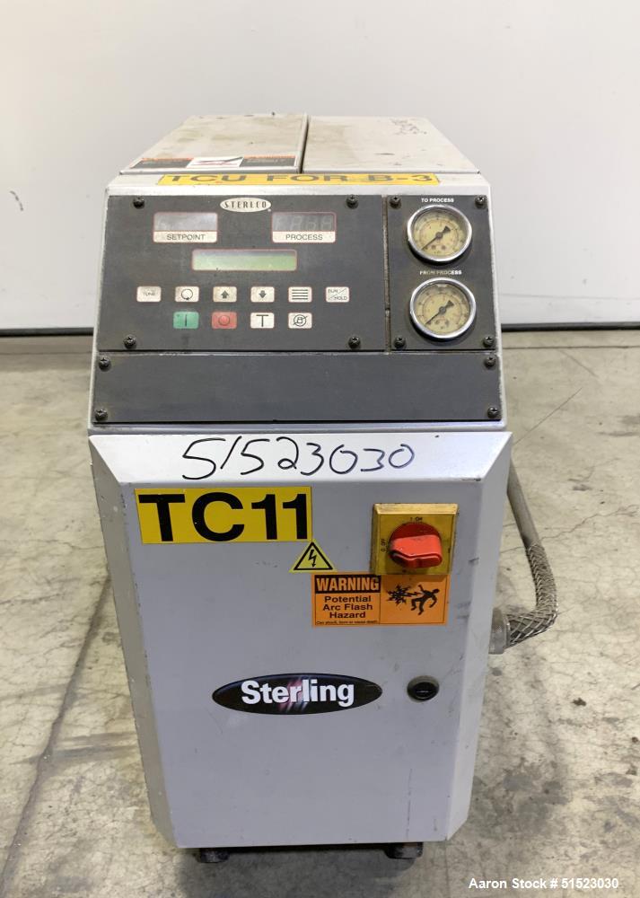 Used Sterlco Portable Water Temperature Control Unit, Model M2B2010-D.  1 HP Pump, 35 GPM, 150 PSI Max Working Pressure, 9 kW Heater, 32-250 Degrees F Setpoint Operating Range.  3/60/208 Volt.  Seria...