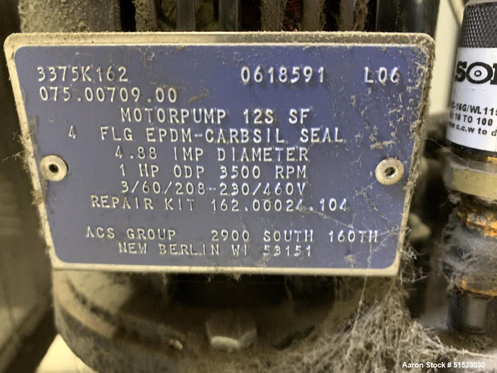 Used Sterlco Portable Water Temperature Control Unit, Model M2B2010-D.  1 HP Pump, 35 GPM, 150 PSI Max Working Pressure, 9 kW Heater, 32-250 Degrees F Setpoint Operating Range.  3/60/208 Volt.  Seria...