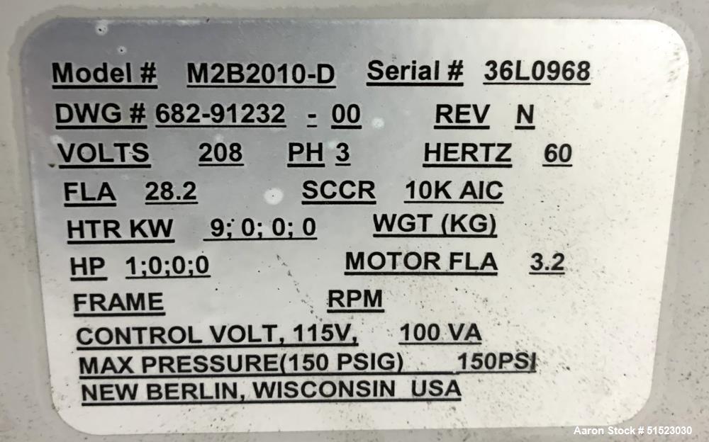 Used Sterlco Portable Water Temperature Control Unit, Model M2B2010-D.  1 HP Pump, 35 GPM, 150 PSI Max Working Pressure, 9 kW Heater, 32-250 Degrees F Setpoint Operating Range.  3/60/208 Volt.  Seria...