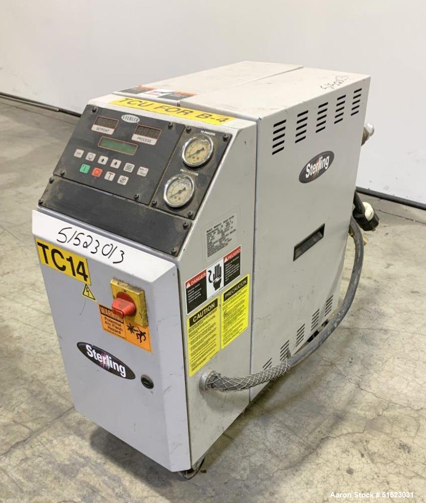 Used Sterlco Portable Water Temperature Control Unit, Model M2B2010-D.  1 HP Pump, 35 GPM, 150 PSI Max Working Pressure, 9 kW Heater, 32-250 Degrees F Setpoint Operating Range.  3/60/208 Volt.  Seria...