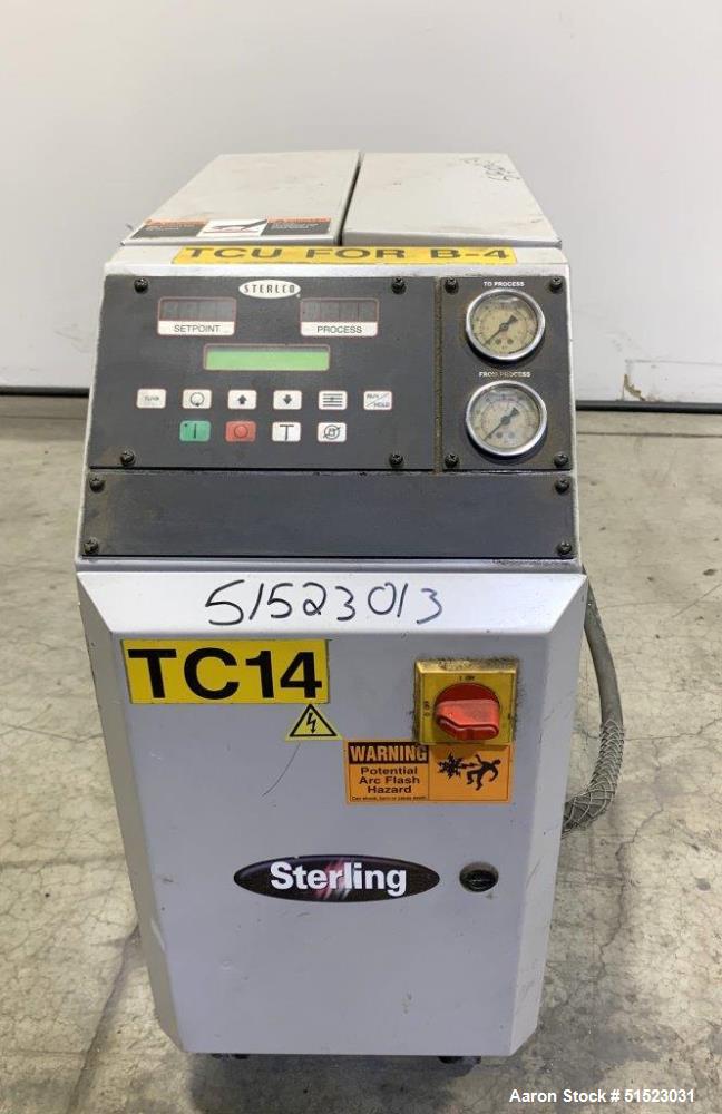 Used Sterlco Portable Water Temperature Control Unit, Model M2B2010-D.  1 HP Pump, 35 GPM, 150 PSI Max Working Pressure, 9 kW Heater, 32-250 Degrees F Setpoint Operating Range.  3/60/208 Volt.  Seria...