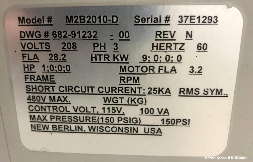 Used Sterlco Portable Water Temperature Control Unit, Model M2B2010-D.  1 HP Pump, 35 GPM, 150 PSI Max Working Pressure, 9 kW Heater, 32-250 Degrees F Setpoint Operating Range.  3/60/208 Volt.  Seria...