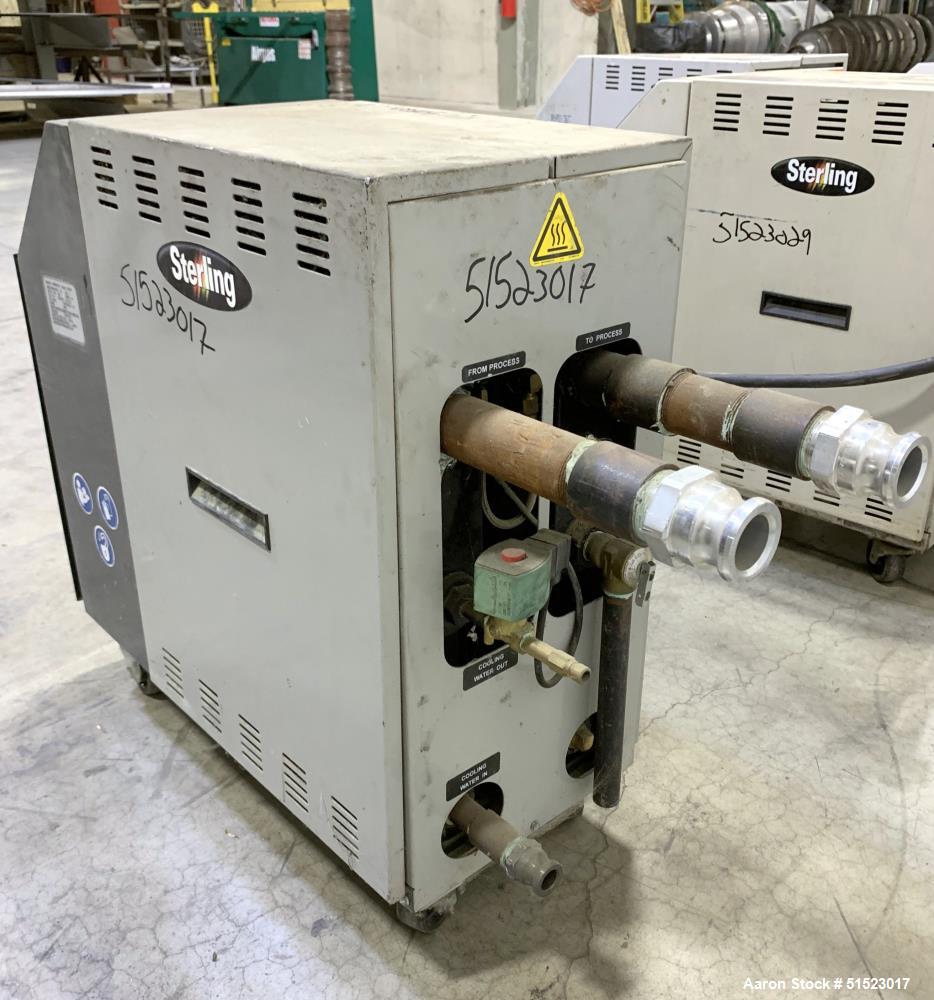 Used Sterlco Portable Water Temperature Control Unit, Model M2B2010-G.  3 HP Pump, 60 GPM, 150 Max Working Pressure, 12 kW Heater, 32-250 Degrees F Setpoint Operating Range.  3/60/208 Volt.  Serial #...