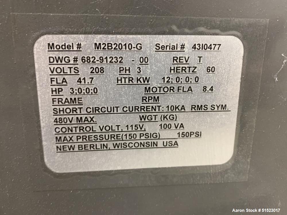 Used Sterlco Portable Water Temperature Control Unit, Model M2B2010-G.  3 HP Pump, 60 GPM, 150 Max Working Pressure, 12 kW Heater, 32-250 Degrees F Setpoint Operating Range.  3/60/208 Volt.  Serial #...