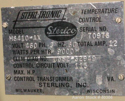USED: Sterlco hot water temperature control unit, model M8410-AX.Operating temperature of 32 deg F to 250 deg F, 150 psi max presssure,1/2 hp motor producing 25 psi, 1" NPT inlet and outlet, M-2 cont...