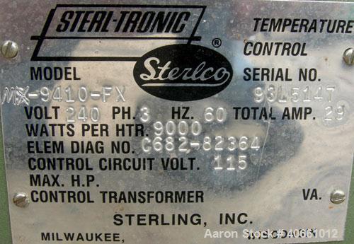 Used Sterlco Sterl-Tronic Heating and Temperature Control Unit, model MX-9410-FX.  3/60/240 volt, 29 amps.  9000 watts per heater.  Operating temperature range from supply water to 250 degrees F.  Dr...