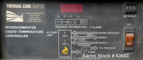 Used Thermalcare/Mayer Microcomputer Liquid Temperature Control Unit, Model MSMB2D00. 12 kW heater. 2 hp, 3/60/208-230/460 volt, 3450 rpm pump.  Connections from process 1-1/4" NPT; to process 1" NPT...