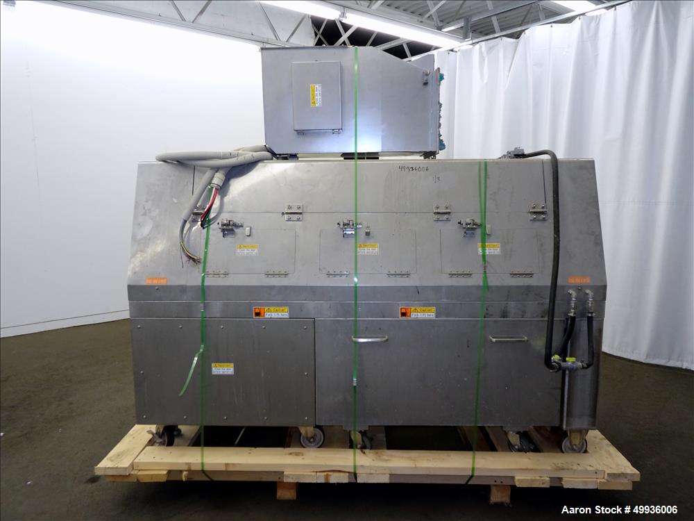 Used Kanemiya Plastic Bag Washer, Model KSW1545, with rubber pleated inclined feed conveyor.  Cut costs and achieve zero landfill.  Cleans 500-600 pound of plastic film or film and foil bags in one h...