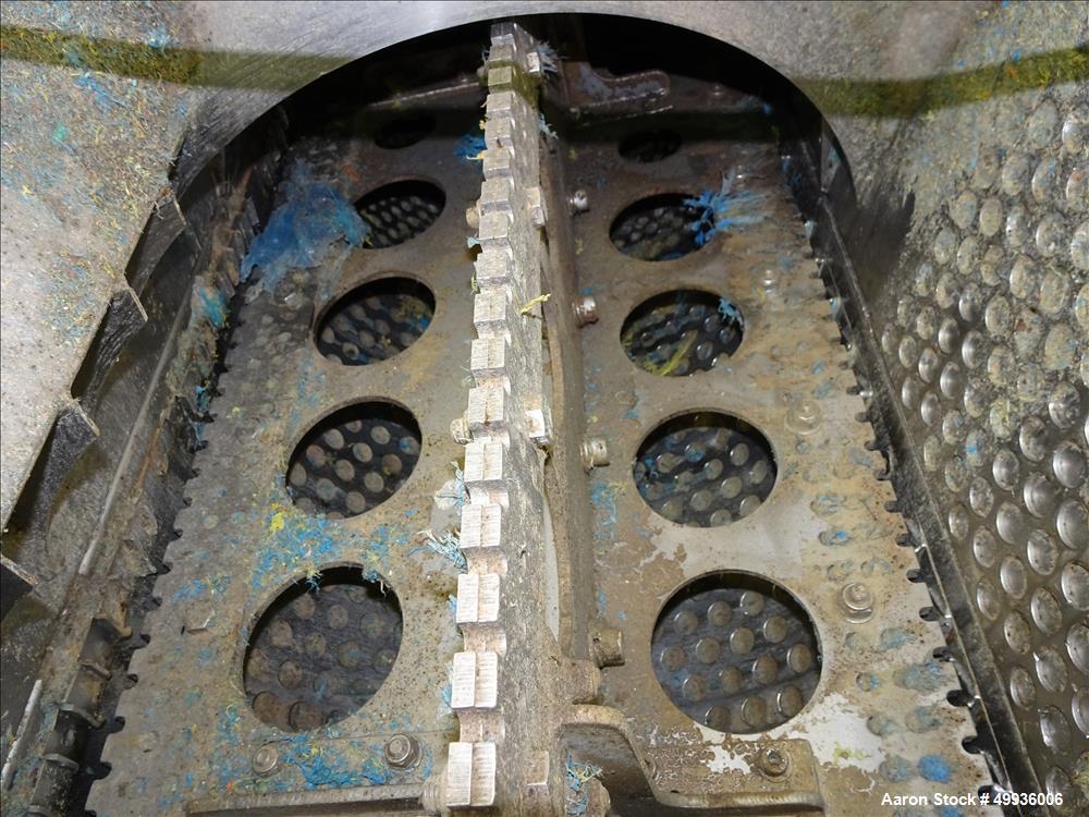Used Kanemiya Plastic Bag Washer, Model KSW1545, with rubber pleated inclined feed conveyor.  Cut costs and achieve zero landfill.  Cleans 500-600 pound of plastic film or film and foil bags in one h...