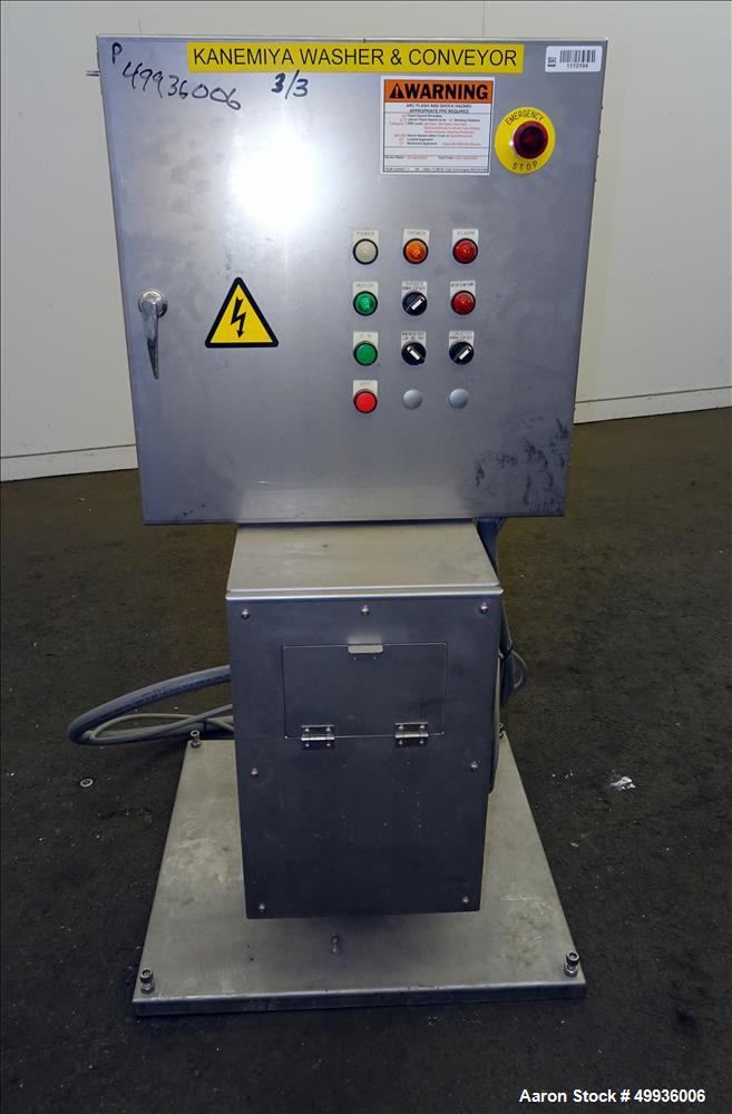 Used Kanemiya Plastic Bag Washer, Model KSW1545, with rubber pleated inclined feed conveyor.  Cut costs and achieve zero landfill.  Cleans 500-600 pound of plastic film or film and foil bags in one h...