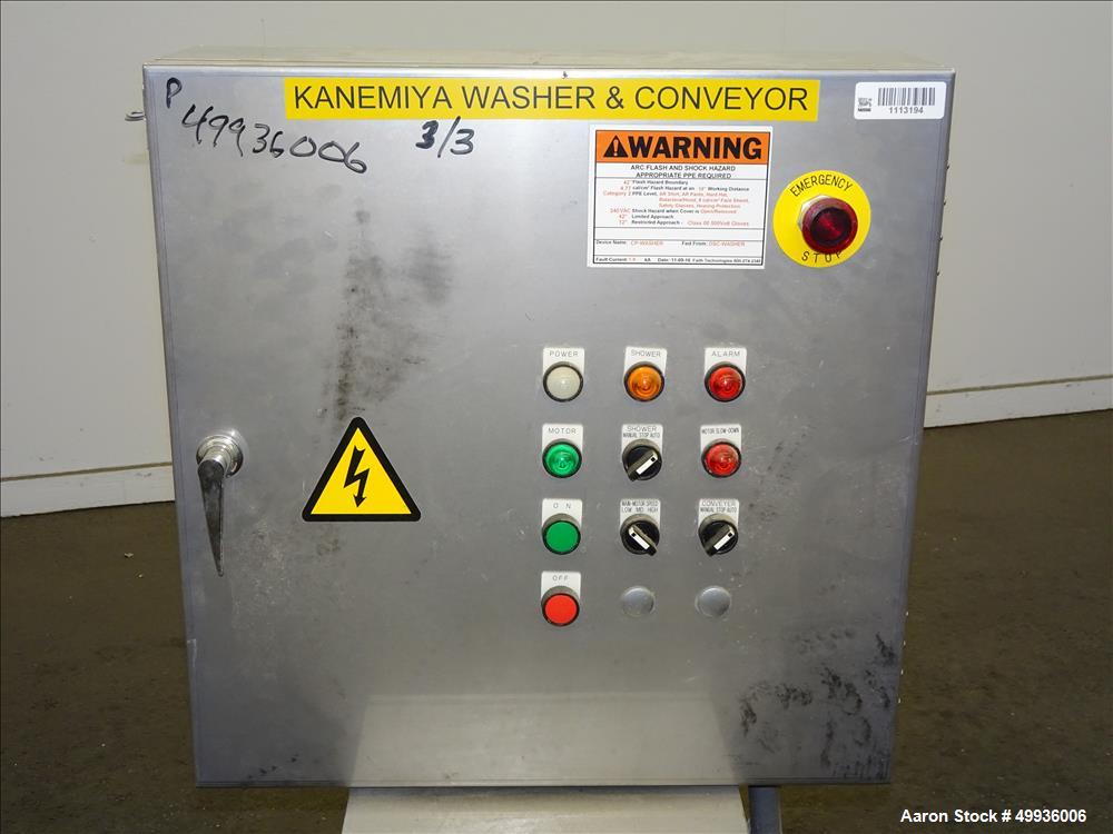Used Kanemiya Plastic Bag Washer, Model KSW1545, with rubber pleated inclined feed conveyor.  Cut costs and achieve zero landfill.  Cleans 500-600 pound of plastic film or film and foil bags in one h...