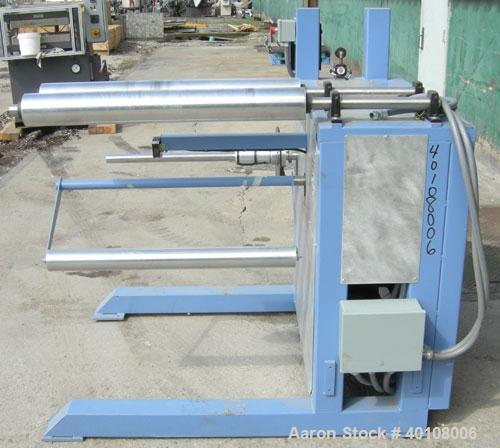 Used:Chase Machine and Engineering unwind unit. Single station. Approximately 30" wide capacity.Driven by a 1/2hp,180 volt, 1725 rpm DC motor with reducer, and DC motor controller.