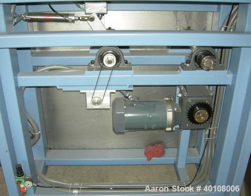 Used:Chase Machine and Engineering unwind unit. Single station. Approximately 30" wide capacity.Driven by a 1/2hp,180 volt, 1725 rpm DC motor with reducer, and DC motor controller.