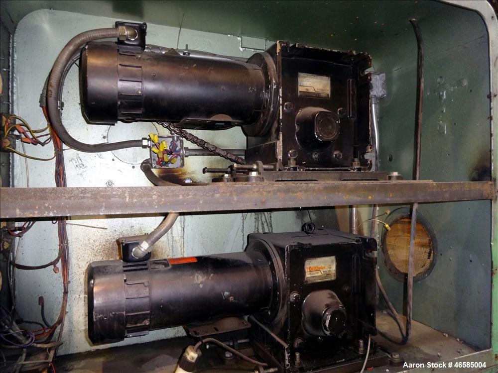 Used Fixed position winder, approximate (2) 74" x 6" diameter rolls driven by 2 hp, 180 volt, 1540 rpm motors with 30:1 gearbox ratio,  (2) 70" x 2", (1) 70" x 3" diameter driven by 2 hp, 180 volt, 1...