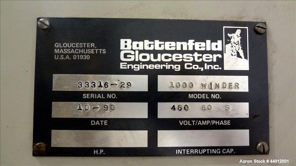 Used Battenfeld Gloucester 100" Wide Single Position Surface Winder, Model 1000