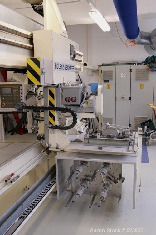 USED: Bolenz & Schaefer filament winding machine (EHA / BND) FWA 1.Length 5000 mm, diameter 300 mm; CNC Siemens Sinumerik 810 MEcontrolled. Dimensions: length 8200mm, width 2500mm, height 2800mm.