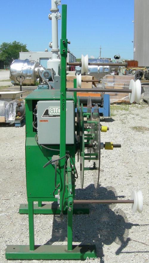 Used Accra Wire Controls Accra-Botic Rewind, Model D15RD. 0 to 200 feet per minute, 150 pound capcity, 26" diameter dual spindles, tension controlled. Driven by an approximate 1/2 HP DC gearmotor. Mo...