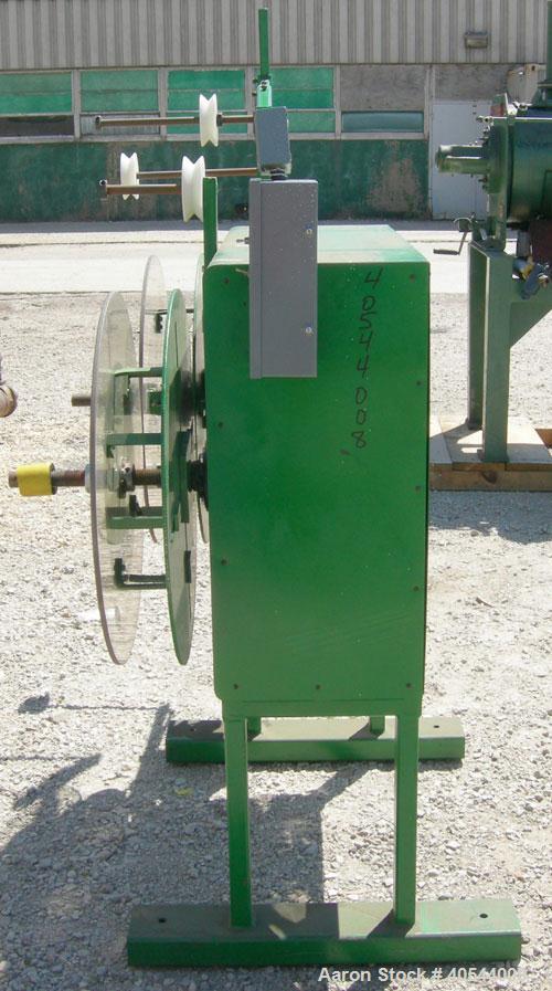 Used Accra Wire Controls Accra-Botic Rewind, Model D15RD. 0 to 200 feet per minute, 150 pound capcity, 26" diameter dual spindles, tension controlled. Driven by an approximate 1/2 HP DC gearmotor. Mo...