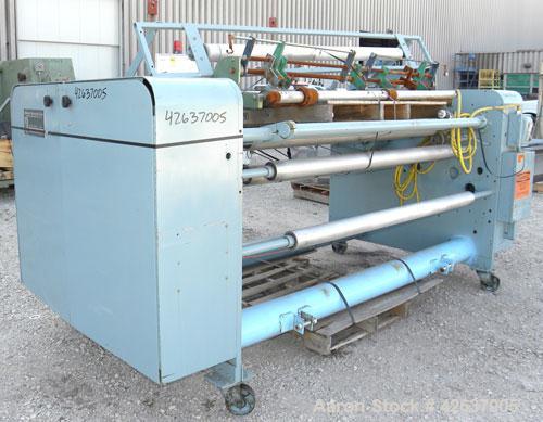 Used Gloucester Engineering Company Winder, Model #12, Carbon Steel. Single turret, approximately 72’’ wide capacity. Shaft driven by a 3/4 HP, 3/60/230/460 Volt, 1725 RPM gearmotor, clutch driven by...