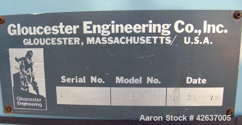 Used Gloucester Engineering Company Winder, Model #12, Carbon Steel. Single turret, approximately 72’’ wide capacity. Shaft driven by a 3/4 HP, 3/60/230/460 Volt, 1725 RPM gearmotor, clutch driven by...