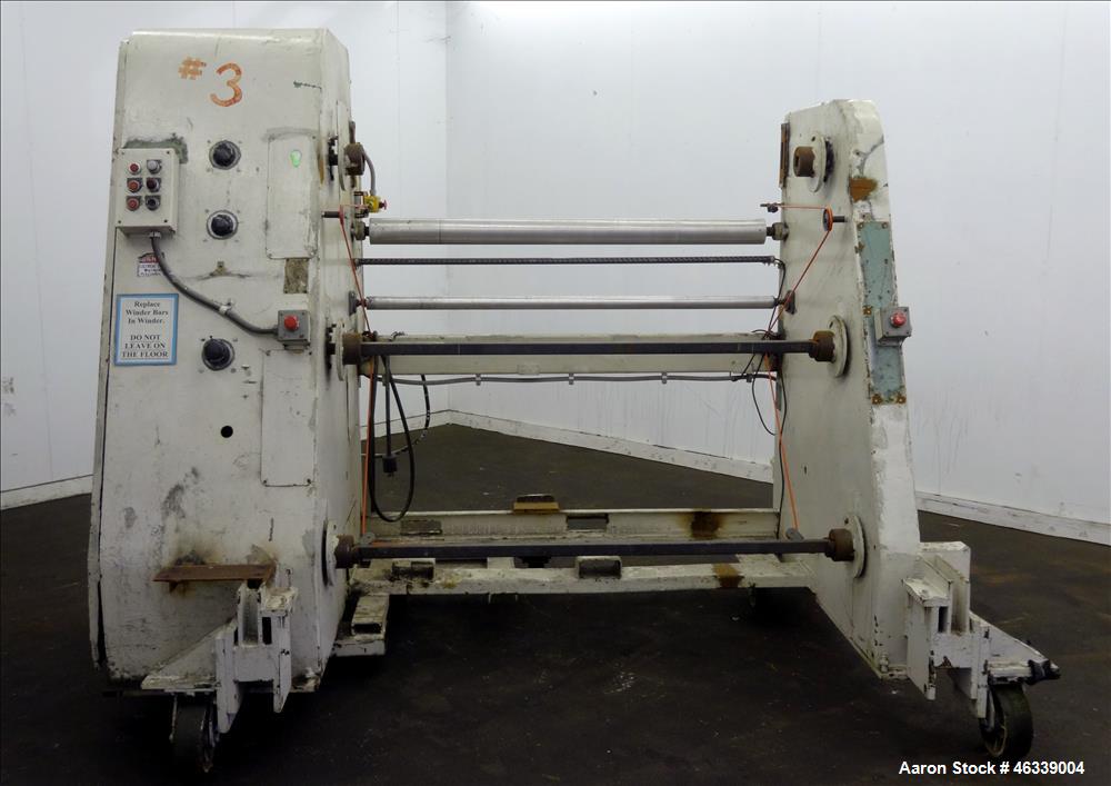 Used Hobbs Winder, Approximately 56" Wide. Approximately 6 to 75 feet per minute. (3) Hobbs winder motors, type 8 x 213 B, 3/60/440 volt, 700 rpm motors with Lima drives, model RSDC. Has manual adjus...
