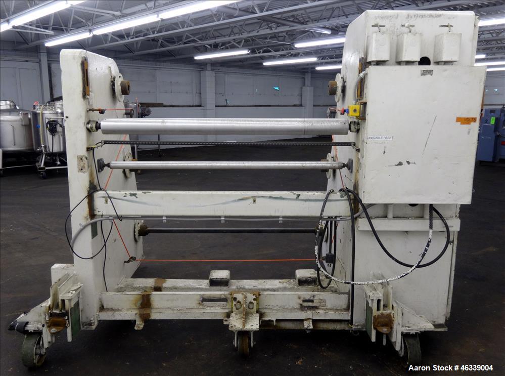 Used Hobbs Winder, Approximately 56" Wide. Approximately 6 to 75 feet per minute. (3) Hobbs winder motors, type 8 x 213 B, 3/60/440 volt, 700 rpm motors with Lima drives, model RSDC. Has manual adjus...