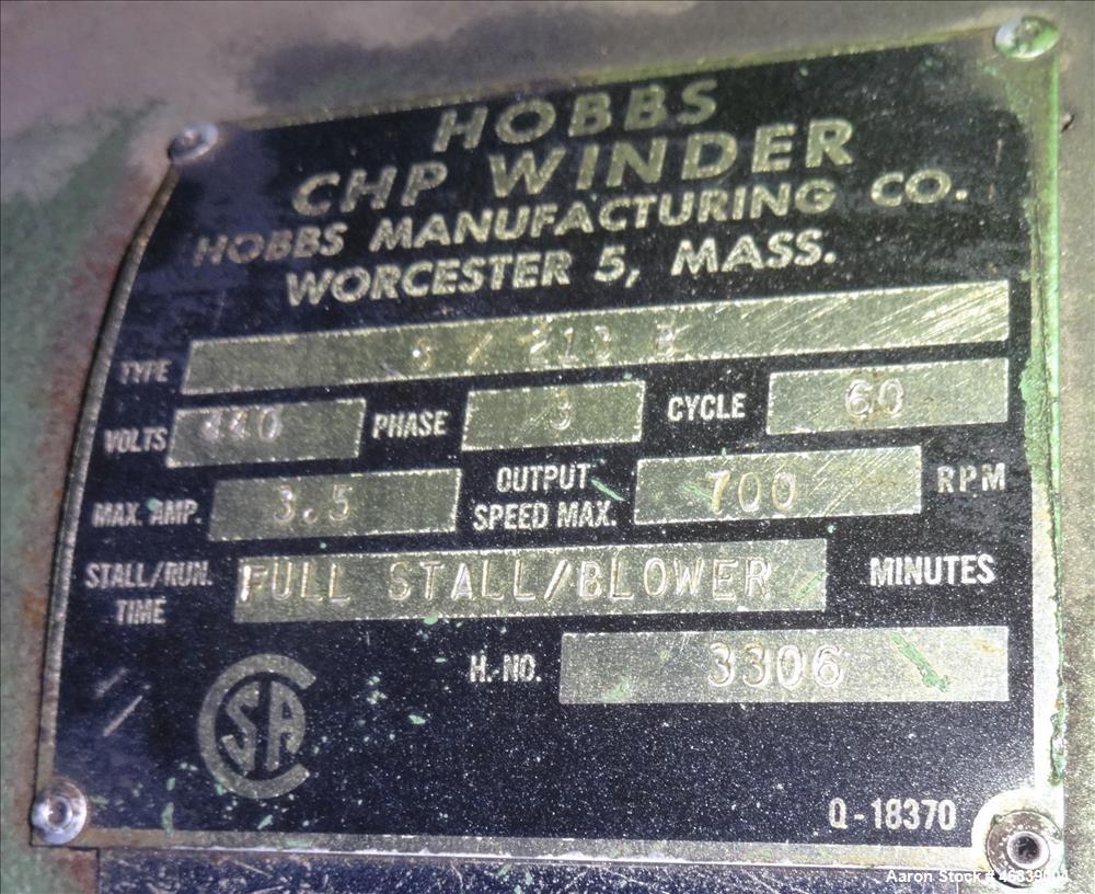 Used Hobbs Winder, Approximately 56" Wide. Approximately 6 to 75 feet per minute. (3) Hobbs winder motors, type 8 x 213 B, 3/60/440 volt, 700 rpm motors with Lima drives, model RSDC. Has manual adjus...