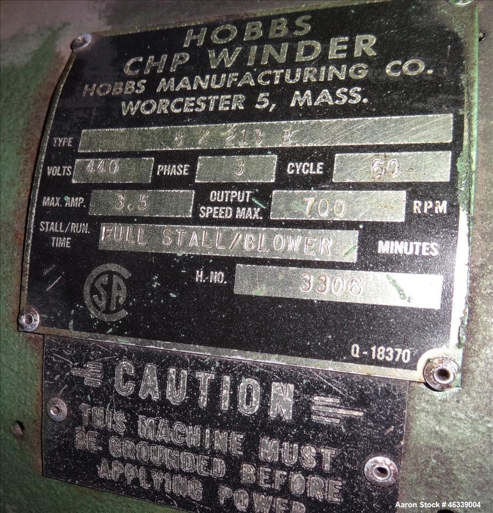 Used Hobbs Winder, Approximately 56" Wide. Approximately 6 to 75 feet per minute. (3) Hobbs winder motors, type 8 x 213 B, 3/60/440 volt, 700 rpm motors with Lima drives, model RSDC. Has manual adjus...