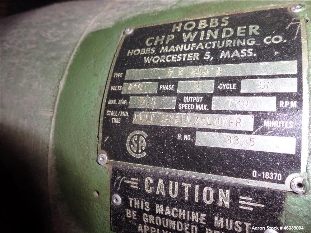 Used Hobbs Winder, Approximately 56" Wide. Approximately 6 to 75 feet per minute. (3) Hobbs winder motors, type 8 x 213 B, 3/60/440 volt, 700 rpm motors with Lima drives, model RSDC. Has manual adjus...