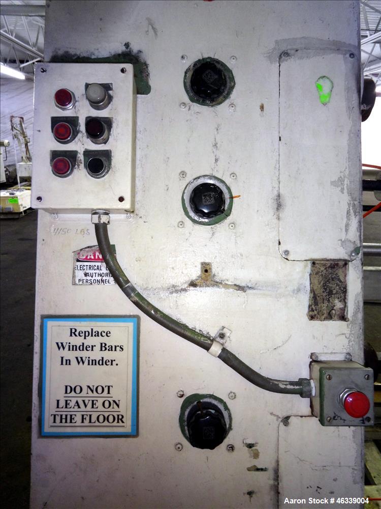Used Hobbs Winder, Approximately 56" Wide. Approximately 6 to 75 feet per minute. (3) Hobbs winder motors, type 8 x 213 B, 3/60/440 volt, 700 rpm motors with Lima drives, model RSDC. Has manual adjus...