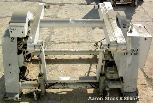 USED: Hobbs 41" wide single station dual turret winder, 500 lb capacity. Approximate 48" diameter roll size. Driven by dual 1/2 hp, 180 volt, 2600 rpm DC motors.