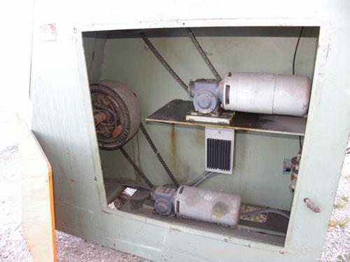 Used Johnson Plastics Machinery Dual Turret Winder, Approximately 36" wide. (1) Adjustable guide roll. Each roll driven by an approximate 2hp motor. Includes control panel. Mounted on casters.