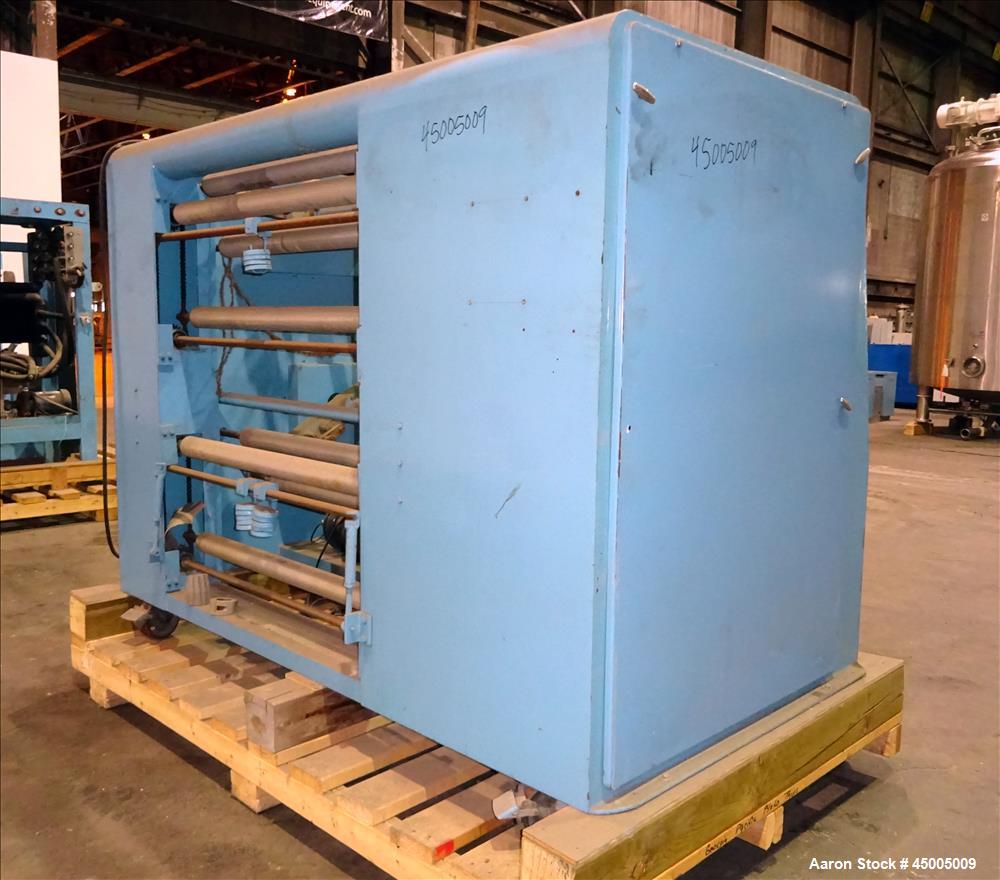 Used Johnson Dual Turret Winder, 48" Wide. Approximate 18" diameter roll capacity.