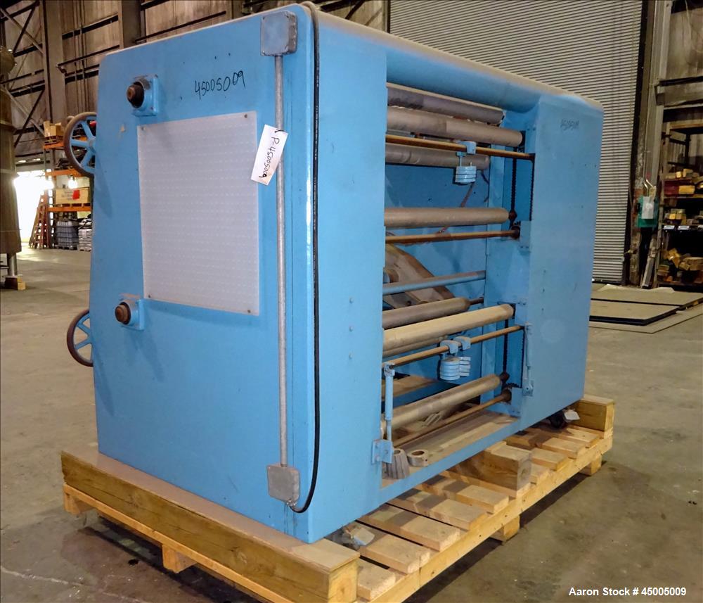 Used Johnson Dual Turret Winder, 48" Wide. Approximate 18" diameter roll capacity.