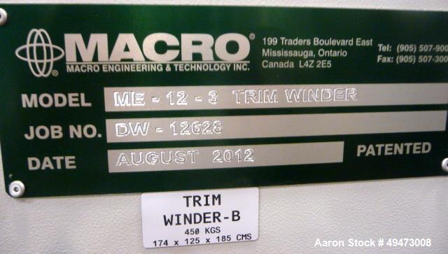 Used- MACRO Engineering 12'' Wide Cantilever Style Edge Trim / Profile Winder