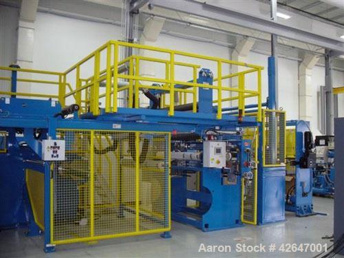 Used TNT Maschinenbau Winding/Cutting System consisting of: (1) Model M.220 dual station cantilevered winder, serial #11.06. Approximate 6’’ diameter core shaft x 70’’ long, approximate 40’’ roll dia...