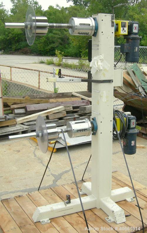 Used 2 Station winder.  Both stations driven by a 1/4 hp, 90 volt, 1750 rpm DC motor thru reducer, 20:1 ratio.  Includes (2) Penta Drive speed controllers.  Mounted on a carbon steel frame.
