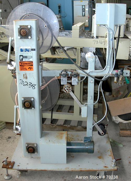 USED:Progressive Machine Co winder, model 601-LH. (2) 20" wide x4-1/2" wide max adjustable rolls. Driven by a 3/4 hp, 180 volt, 1725rpm motor. Includes controls, adjustable guides. Unit mounted oncas...