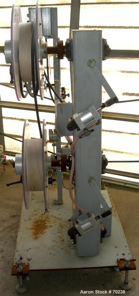 USED:Progressive Machine Co winder, model 601-LH. (2) 20" wide x4-1/2" wide max adjustable rolls. Driven by a 3/4 hp, 180 volt, 1725rpm motor. Includes controls, adjustable guides. Unit mounted oncas...