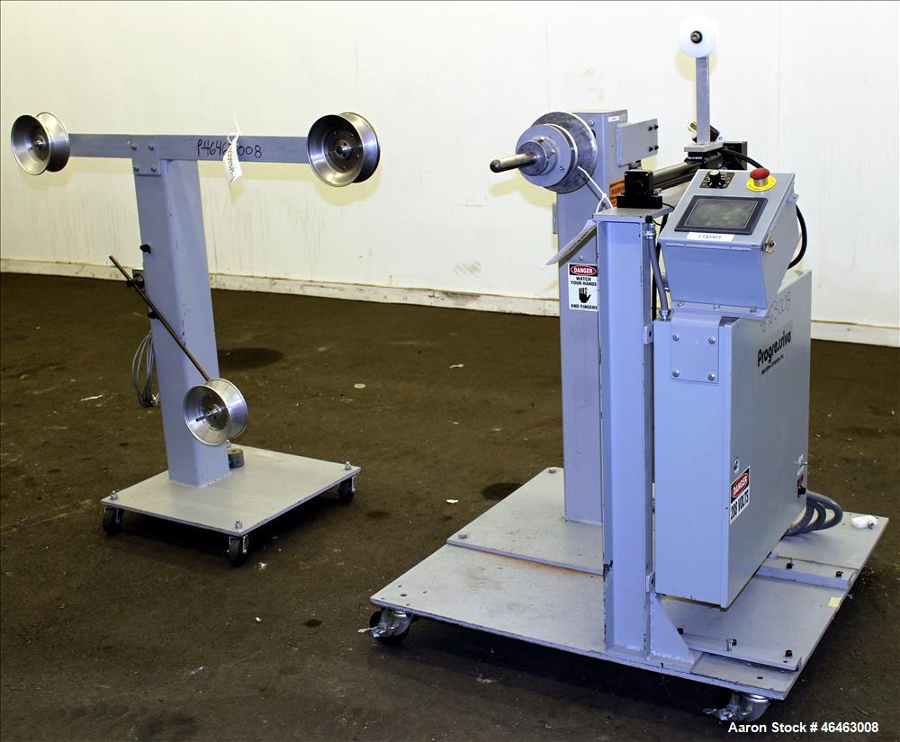 Used Progressive Machine Take-Up Spooling Machine, Model 609-RH. Maximum unwinding speed of 600 feet per minute. Maximum package weight 80 lbs., maximum width 20", maximum O.D. 28". Driven by a 3/4 h...