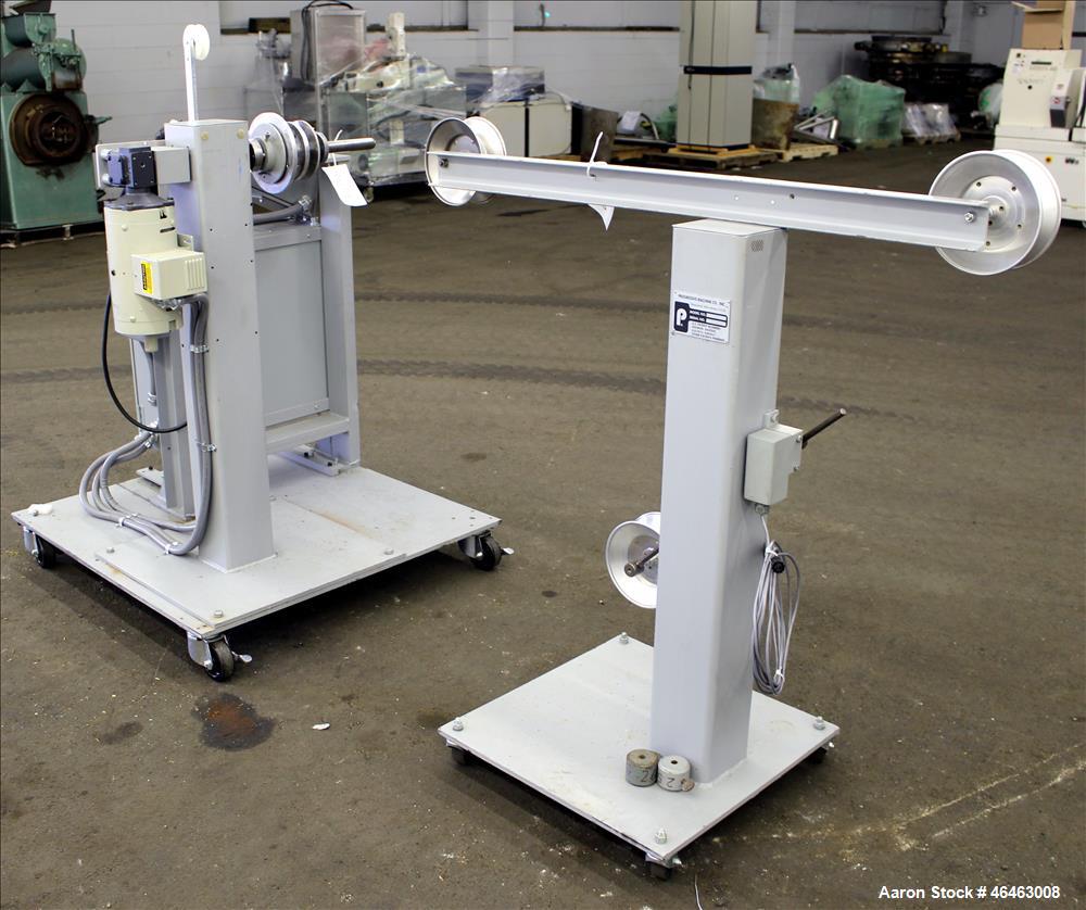 Used Progressive Machine Take-Up Spooling Machine, Model 609-RH. Maximum unwinding speed of 600 feet per minute. Maximum package weight 80 lbs., maximum width 20", maximum O.D. 28". Driven by a 3/4 h...