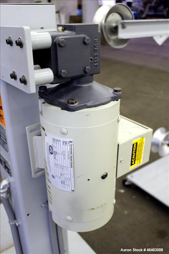 Used Progressive Machine Take-Up Spooling Machine, Model 609-RH. Maximum unwinding speed of 600 feet per minute. Maximum package weight 80 lbs., maximum width 20", maximum O.D. 28". Driven by a 3/4 h...