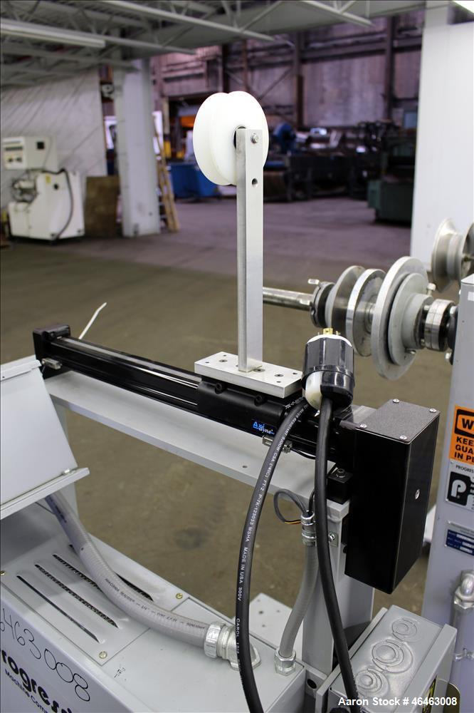 Used Progressive Machine Take-Up Spooling Machine, Model 609-RH. Maximum unwinding speed of 600 feet per minute. Maximum package weight 80 lbs., maximum width 20", maximum O.D. 28". Driven by a 3/4 h...