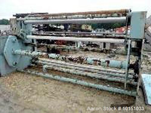 Used 134" Sano Single Turret Winder able to handle up to 24" diameter packages on 3" cores. 3 hp DC motor on each winding station. With power index, lay-on and dancer. Missing winding shafts.