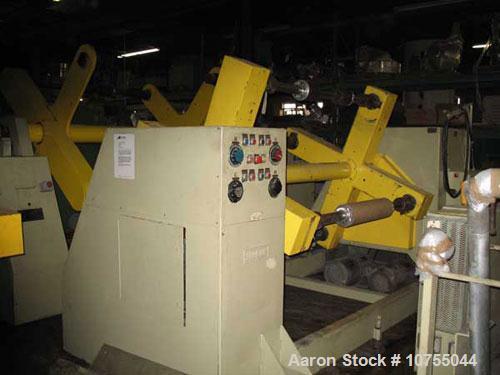 Used-Vulcan single turret 4 position winder. 54" wide x 40" diameter package, 2 shafts with Tidlan chucks, two shafts missin...