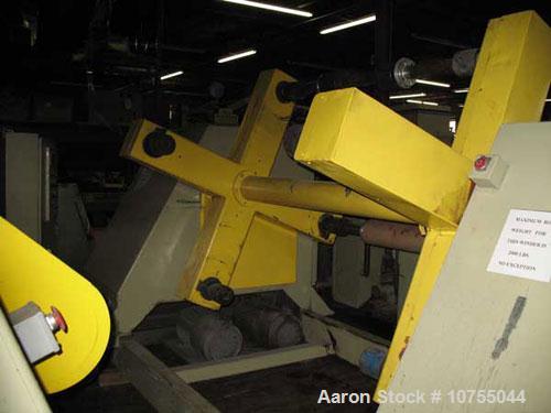 Used-Vulcan single turret 4 position winder. 54" wide x 40" diameter package, 2 shafts with Tidlan chucks, two shafts missin...