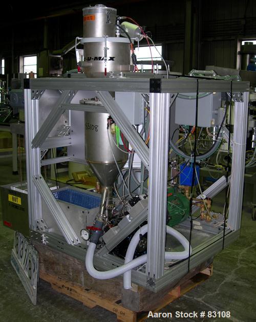 USED: Nylon/wire spinning line consisting of (1) 1" single screw extruder, 30:1 L/D ratio. Electrically heated, air cooled 7 zone barrel. Water cooled feed throat with hopper. Driven by a 5 hp, 3/60/...